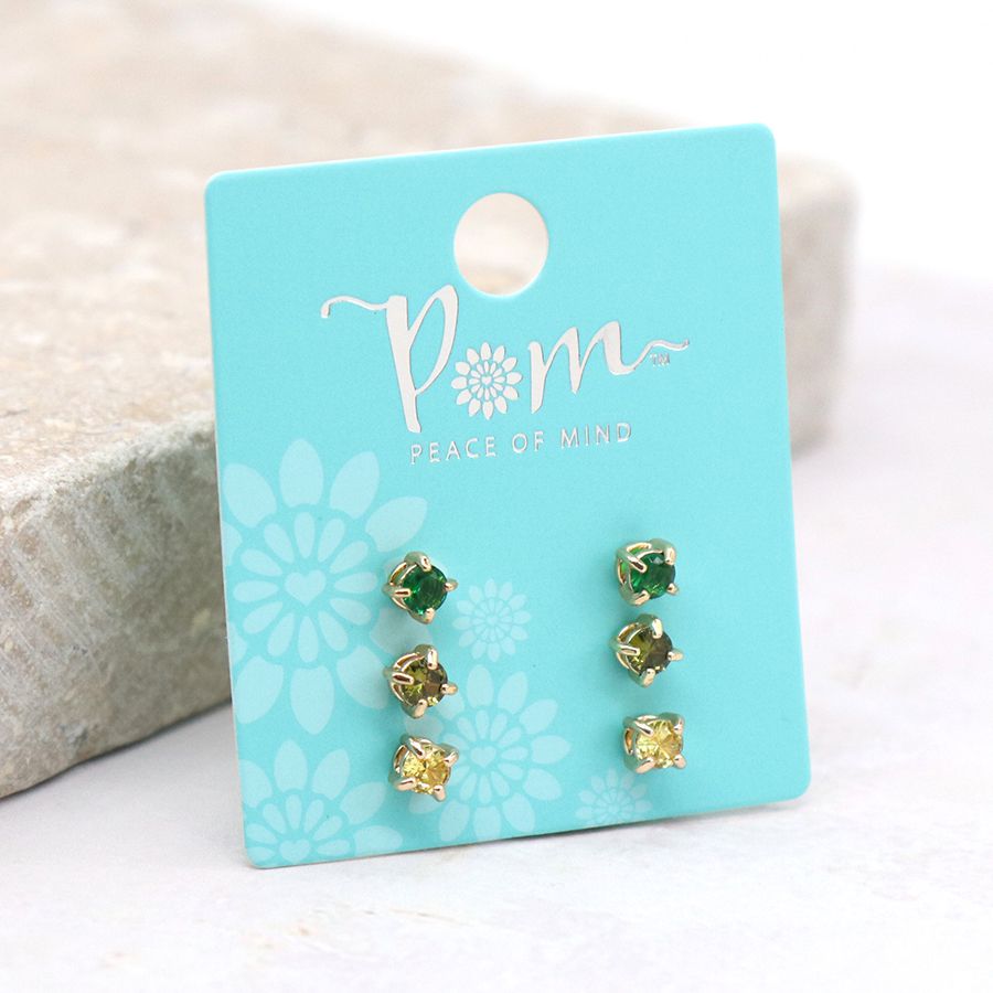 POM Citrus Mix Triple Crystal Stud Earring Set. Available at Sweet P, Burnside, Glasgow