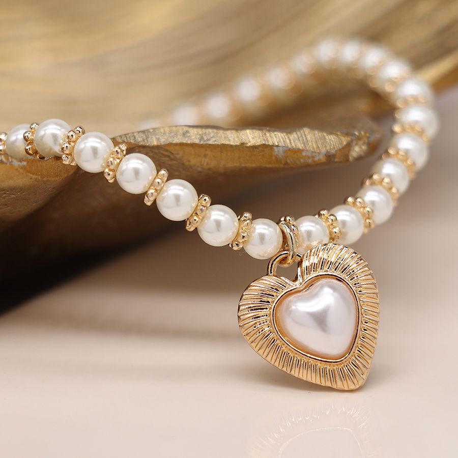 POM's Ivory Pearl & Golden Spacer Stretch Bracelet. Available at Sweet P, Burnside, Glasgow