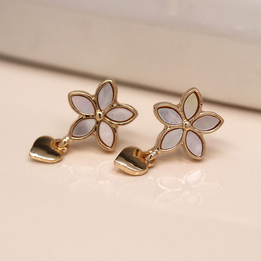 POM Faux Gold Heart & Shell Flower Stud Earrings. Available at Sweet P, Burnside, Glasgow