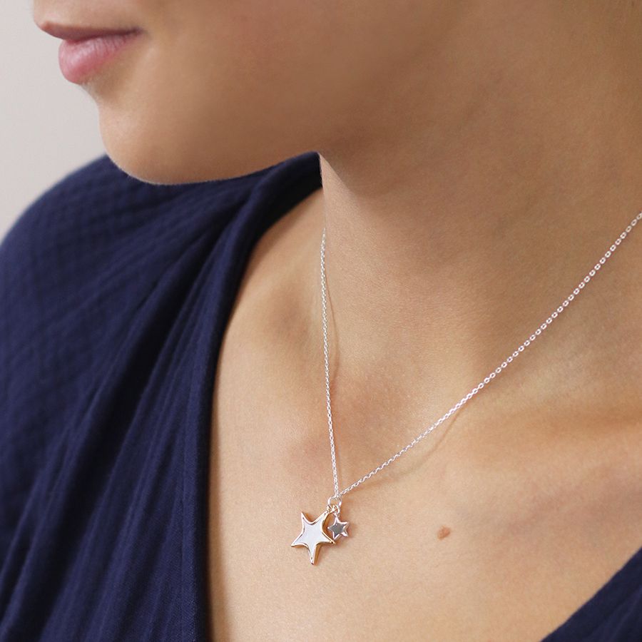 Gold & Silver Plated Double Star Necklace with Shell Inlay - POM