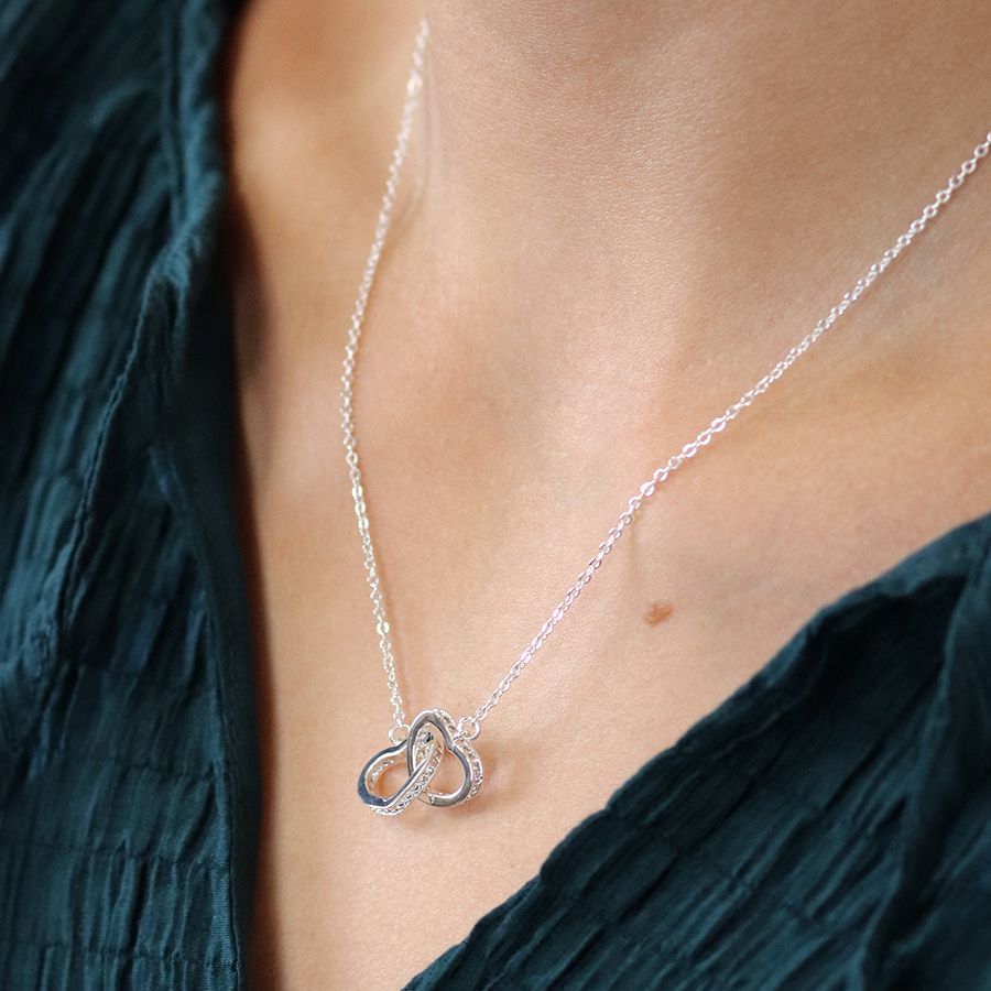 Silver Plated Crystal Edged Linked Hearts Necklace - POM