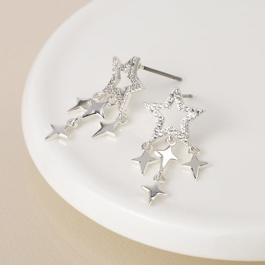 Silver Plated Crystal Star and Star Drop Earrings