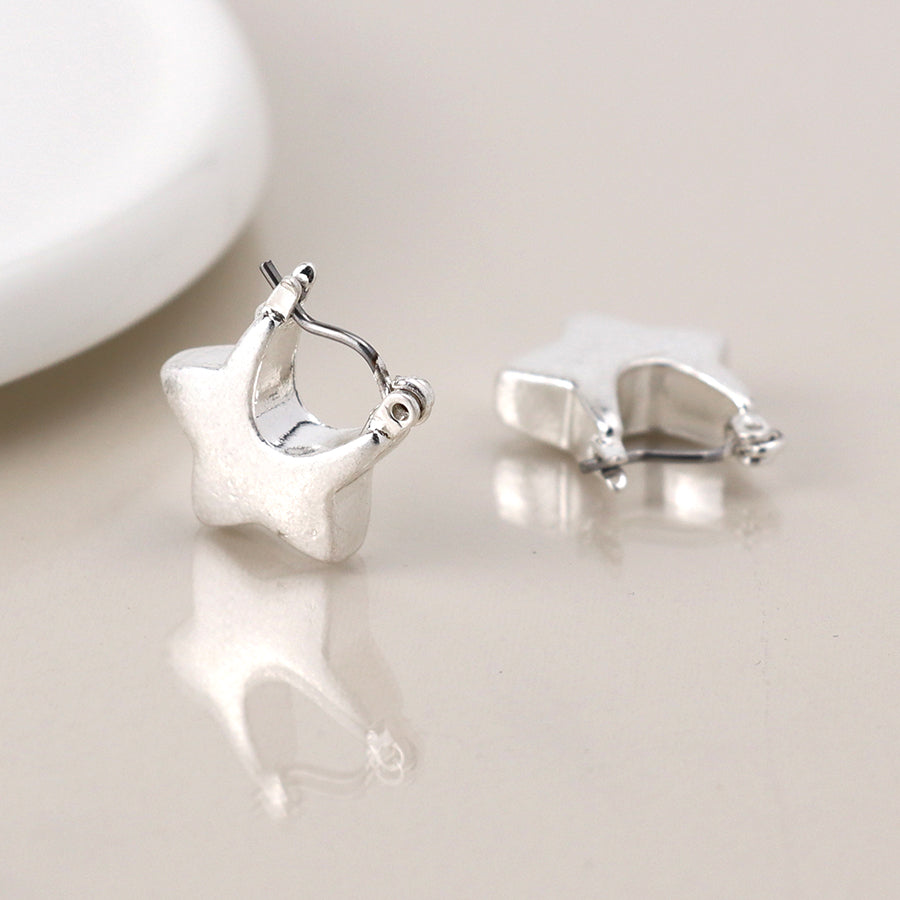 Silver Plated Chunky Worn Star Hoop Earrings