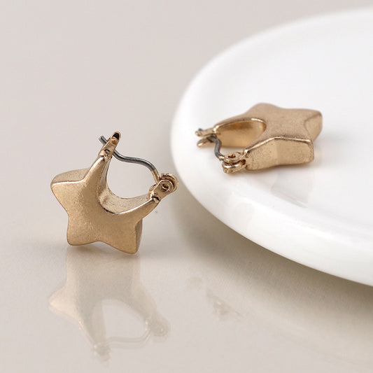 Gold Plated Chunky Worn Star Hoop Earrings