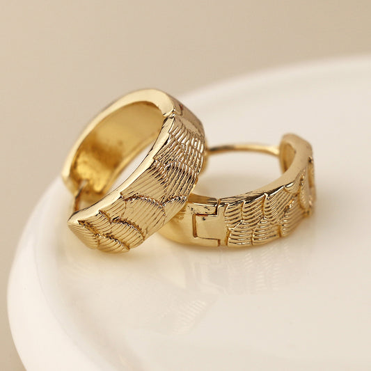 Gold Plated Scallop Embossed Huggie Hoop Earrings