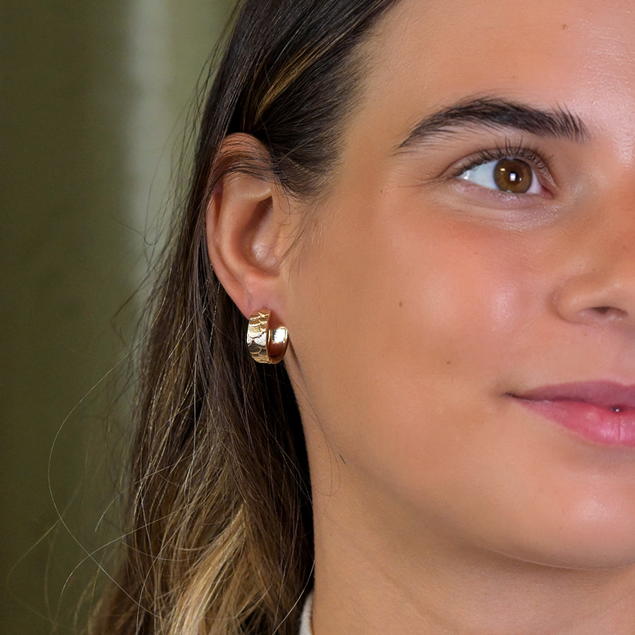 Gold Plated Scallop Embossed Huggie Hoop Earrings