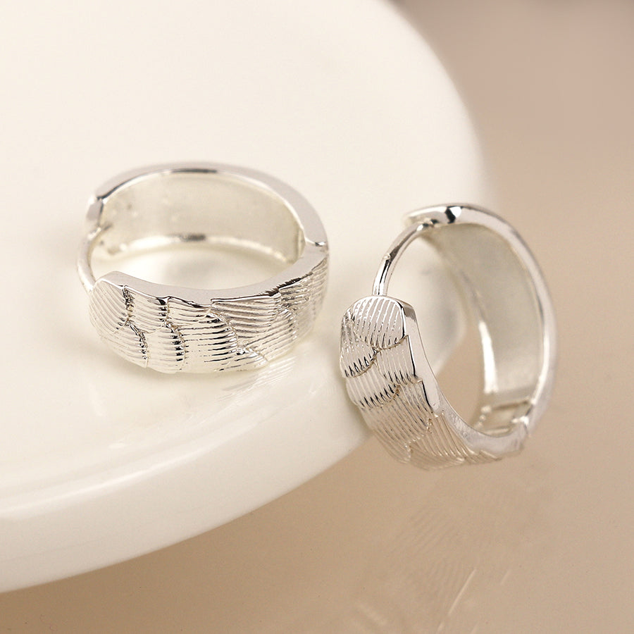 Silver Plated Scallop Embossed Huggie Hoop Earrings