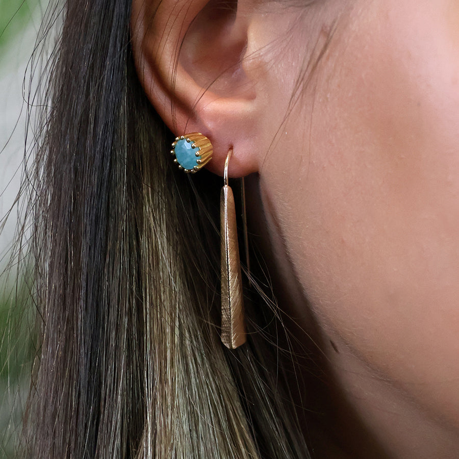 Gold Plated Brushed Tri-Edge Drop Earrings