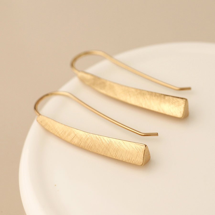 Gold Plated Brushed Tri-Edge Drop Earrings