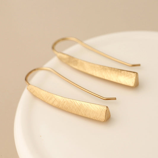 Gold Plated Brushed Tri-Edge Drop Earrings