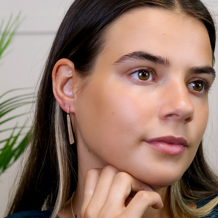 Silver Plated Brushed Tri-Edge Drop Earrings