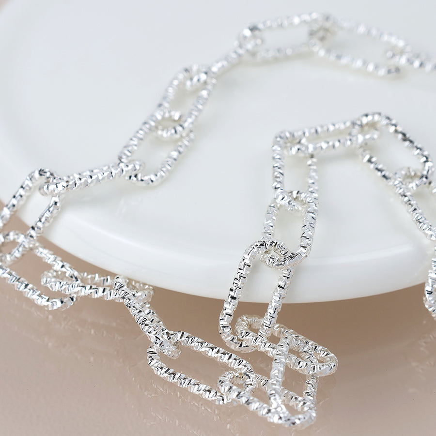Silver Plated Textured Paperchain Link Necklace