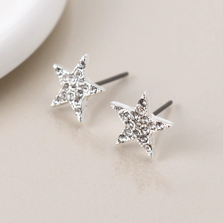 Silver Plated Crystal Star Stud Earrings