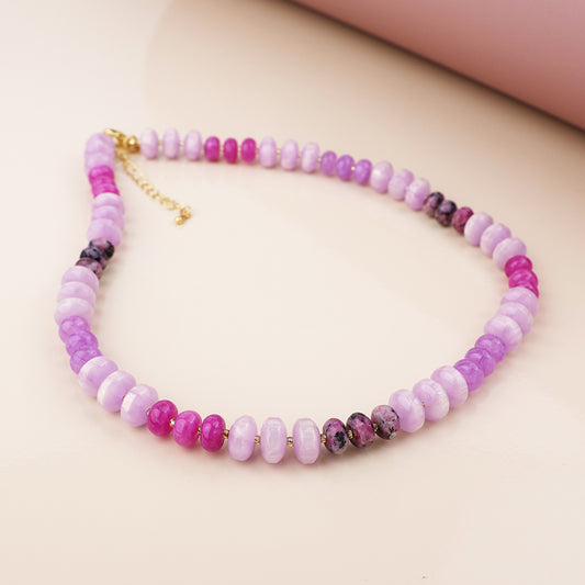Purple stone mixed bead necklace