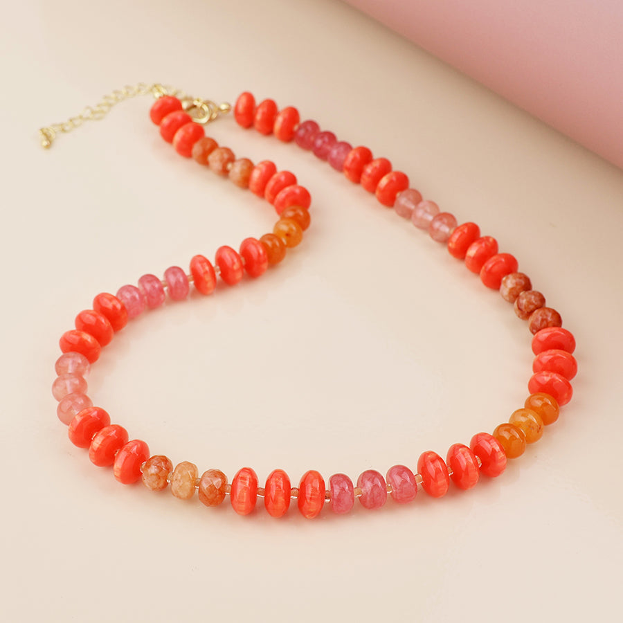 Orange stone mixed bead necklace