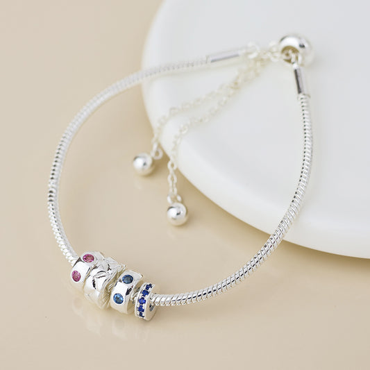 Silver plated multi ring bracelet with crystals