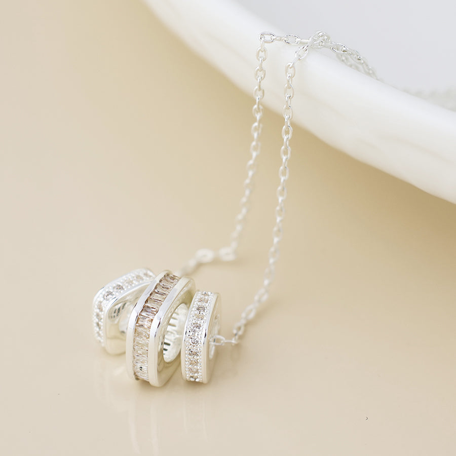 Silver plated simple crystal square rings necklace