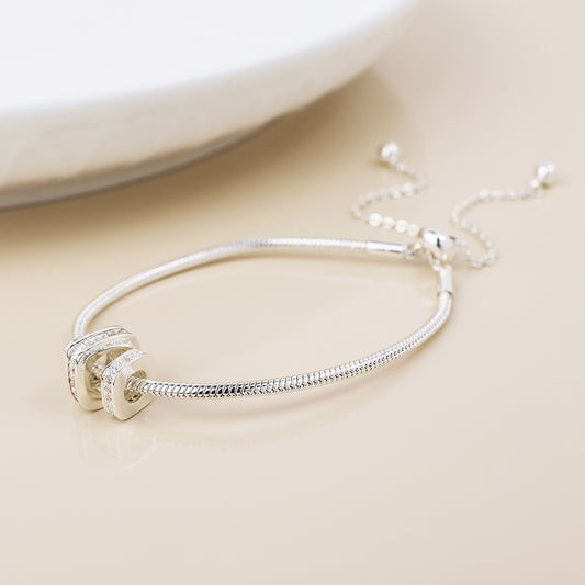 Silver plated simple crystal square rings bracelet