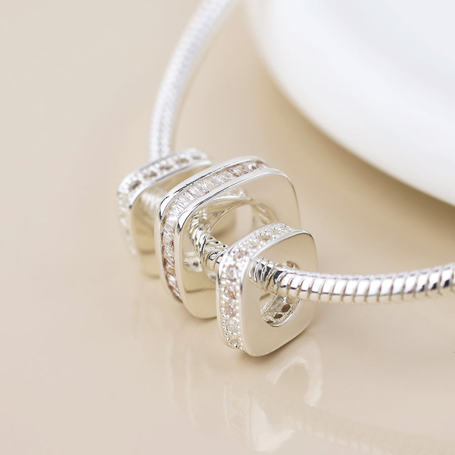 Silver plated simple crystal square rings bracelet