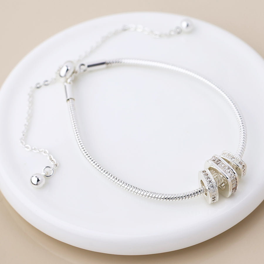 Silver plated simple crystal square rings bracelet