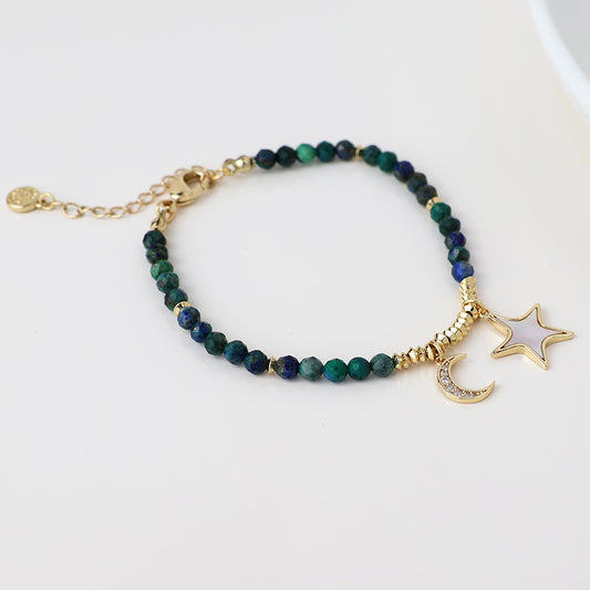 Golden and dark bead moon and star charm bracelet