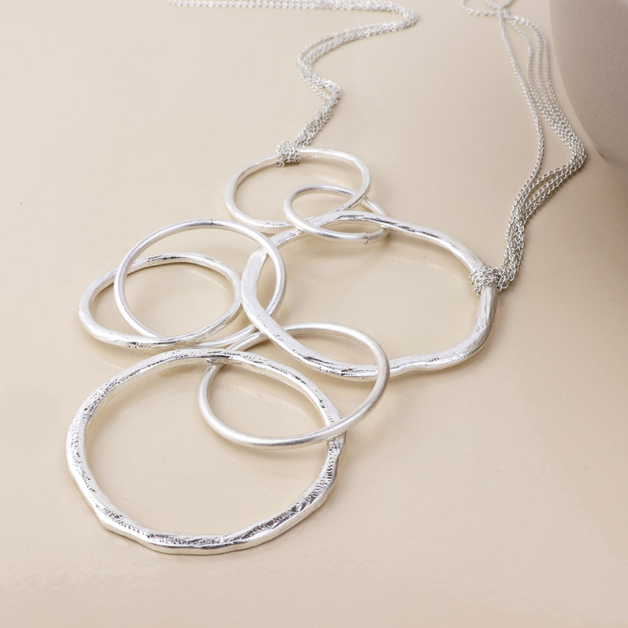 Luna silver plated worn linked rings statement necklace