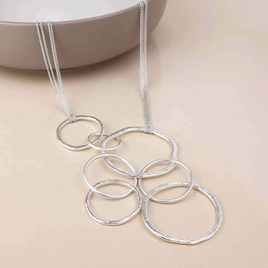 Luna silver plated worn linked rings statement necklace