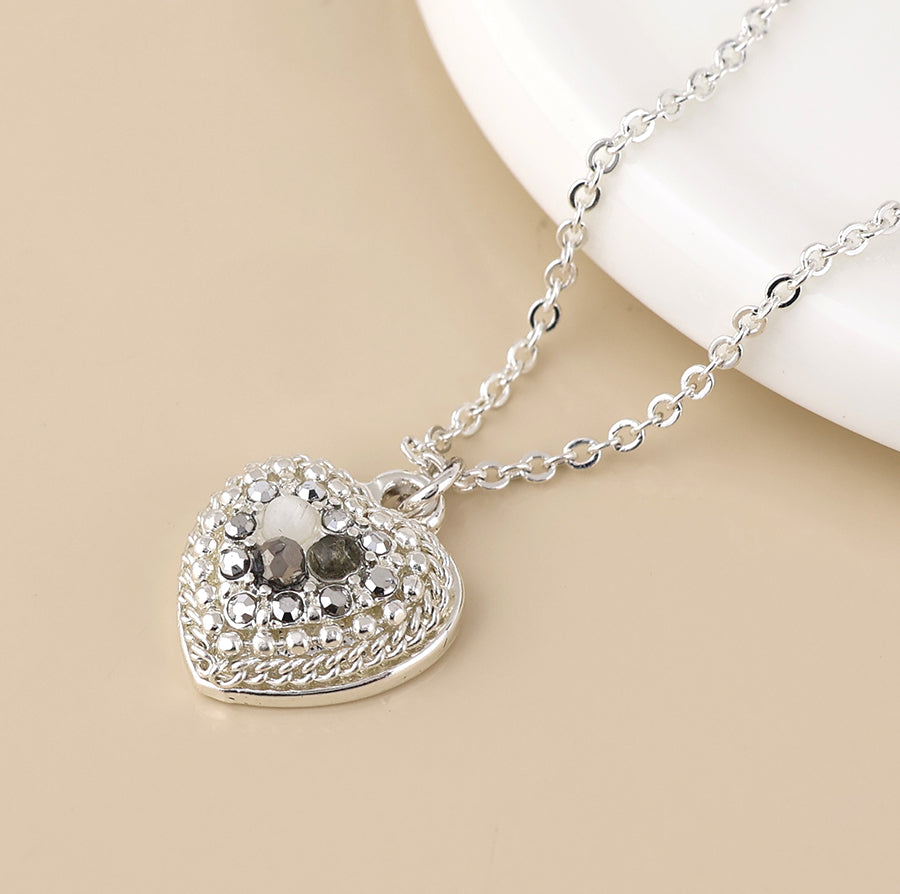 Clara silver plated and grey single heart pendant