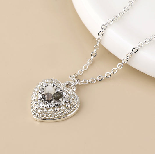 Clara silver plated and grey single heart pendant