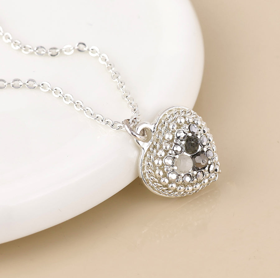 Clara silver plated and grey single heart pendant