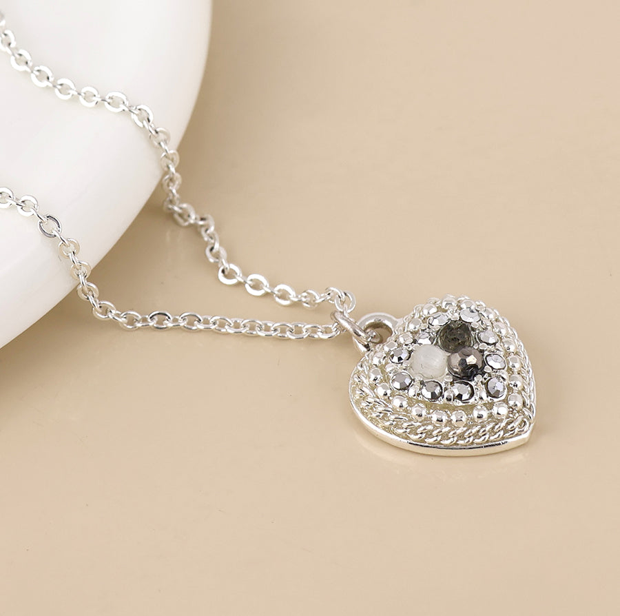 Clara silver plated and grey single heart pendant