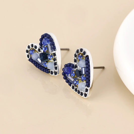 Rebel silver plated blue mosaic crystal heart earrings