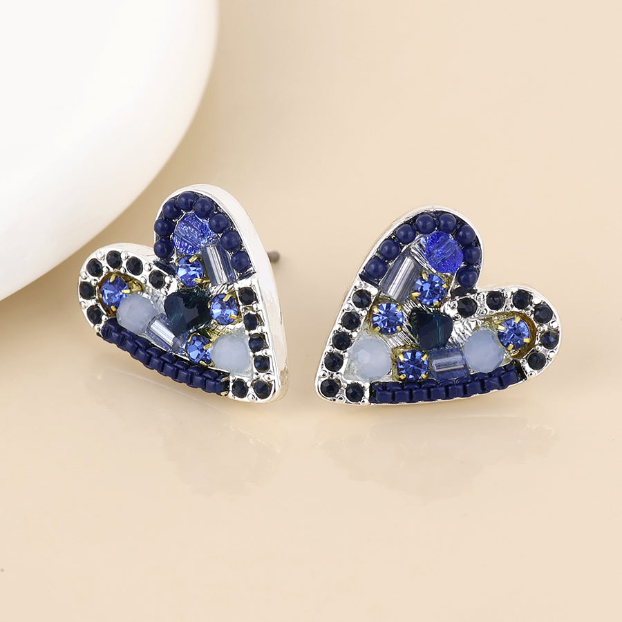 Rebel silver plated blue mosaic crystal heart earrings