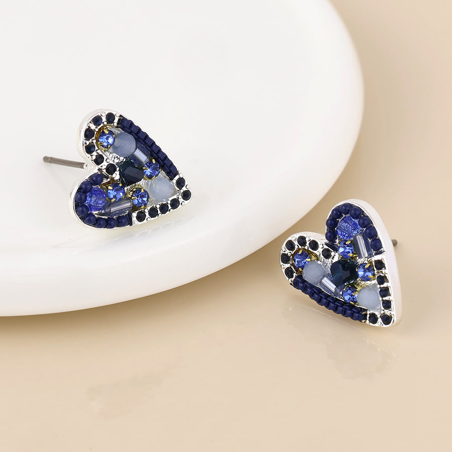 Rebel silver plated blue mosaic crystal heart earrings