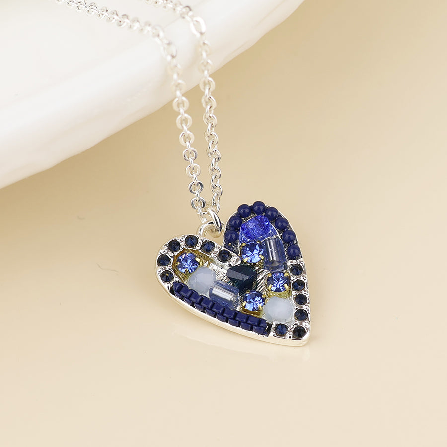 Rebel silver plated blue mosaic crystal heart necklace