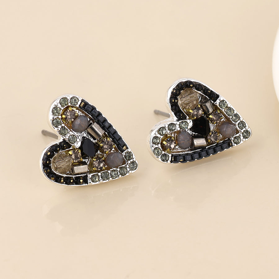 Rebel silver plated black and bronze mosaic crystal heart earrings