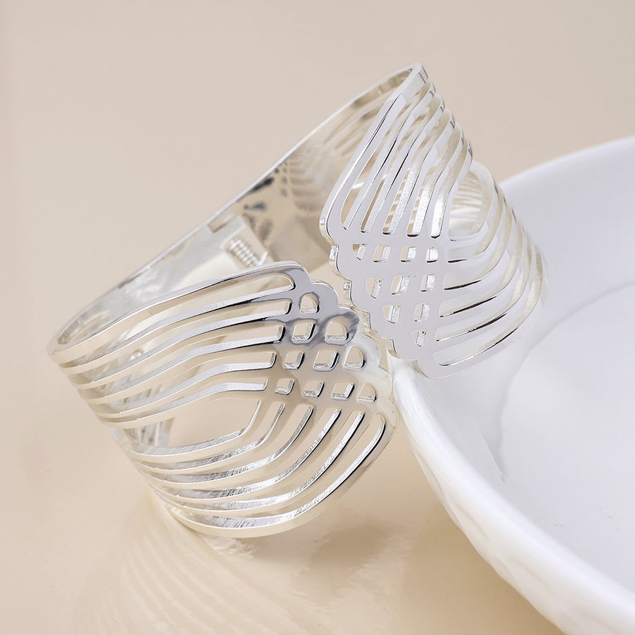 Deco silver plated deco inspired hinge cuff bangle