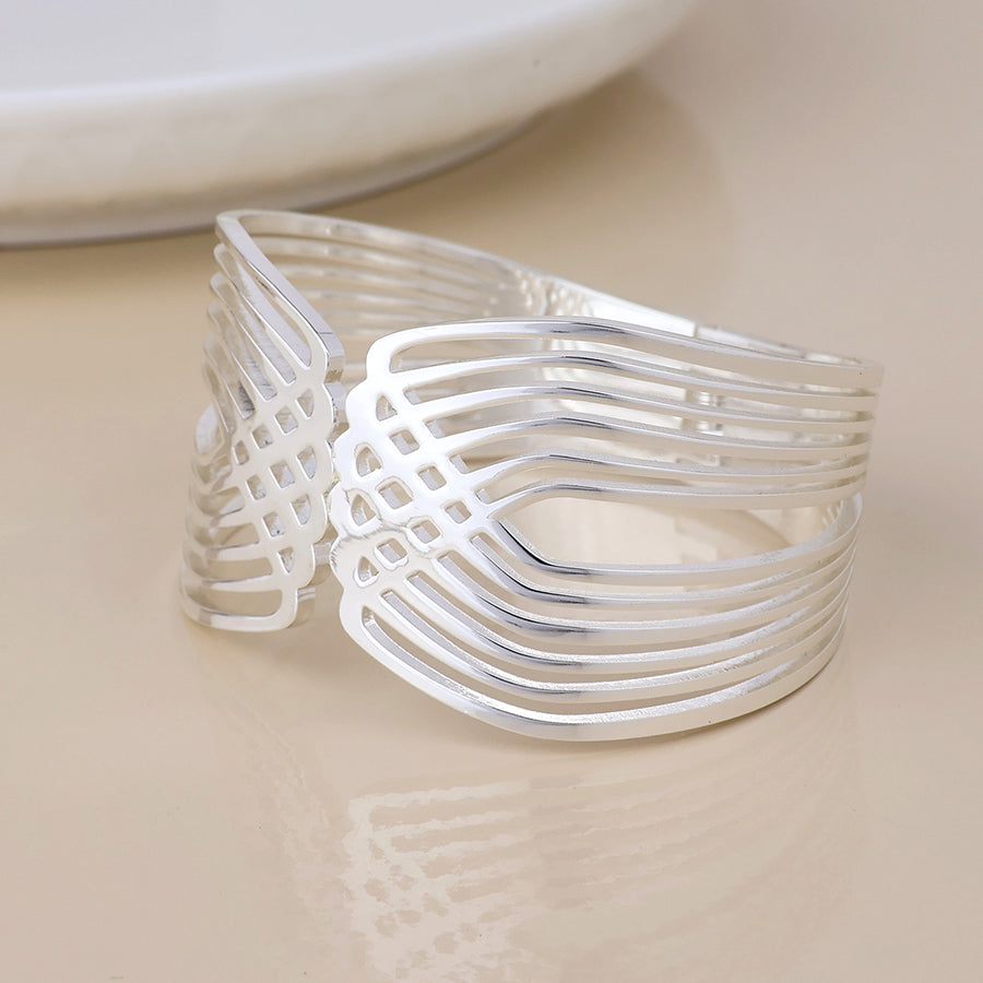 Deco silver plated deco inspired hinge cuff bangle