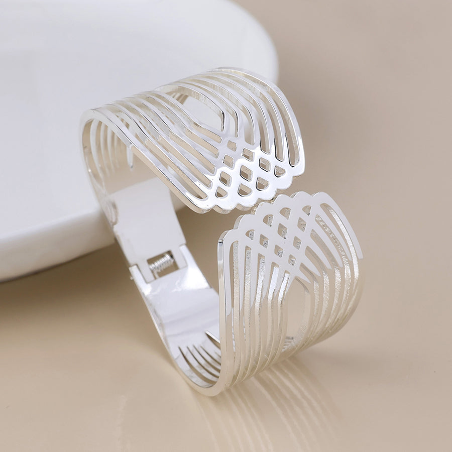 Deco silver plated deco inspired hinge cuff bangle