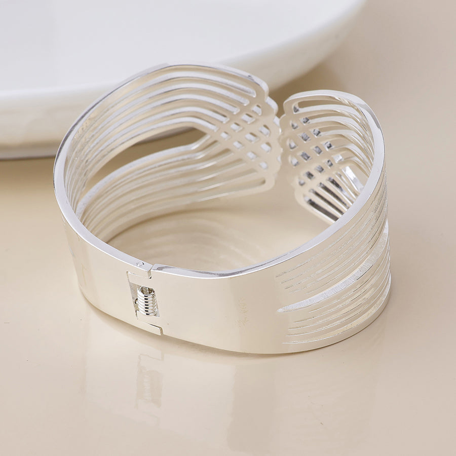 Deco silver plated deco inspired hinge cuff bangle
