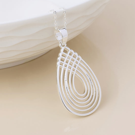 Deco silver plated deco lattice teardrop necklace