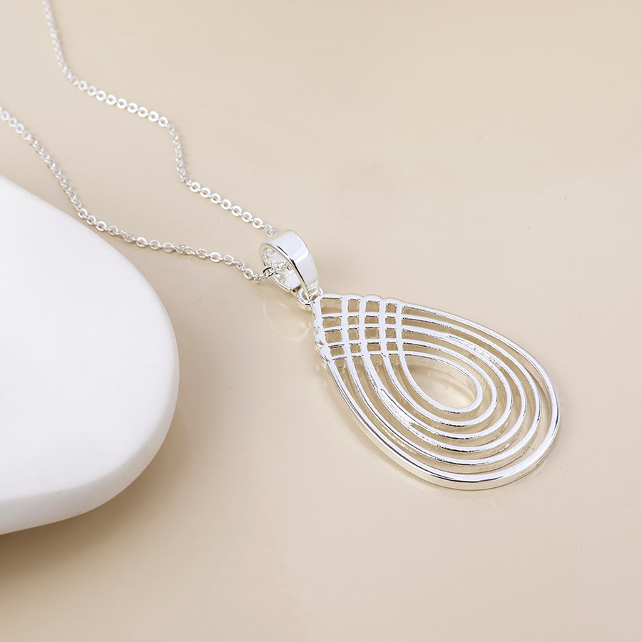 Deco silver plated deco lattice teardrop necklace