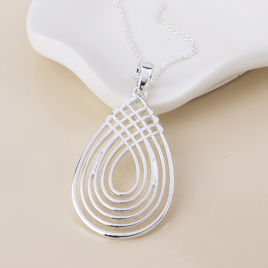 Deco silver plated deco lattice teardrop necklace