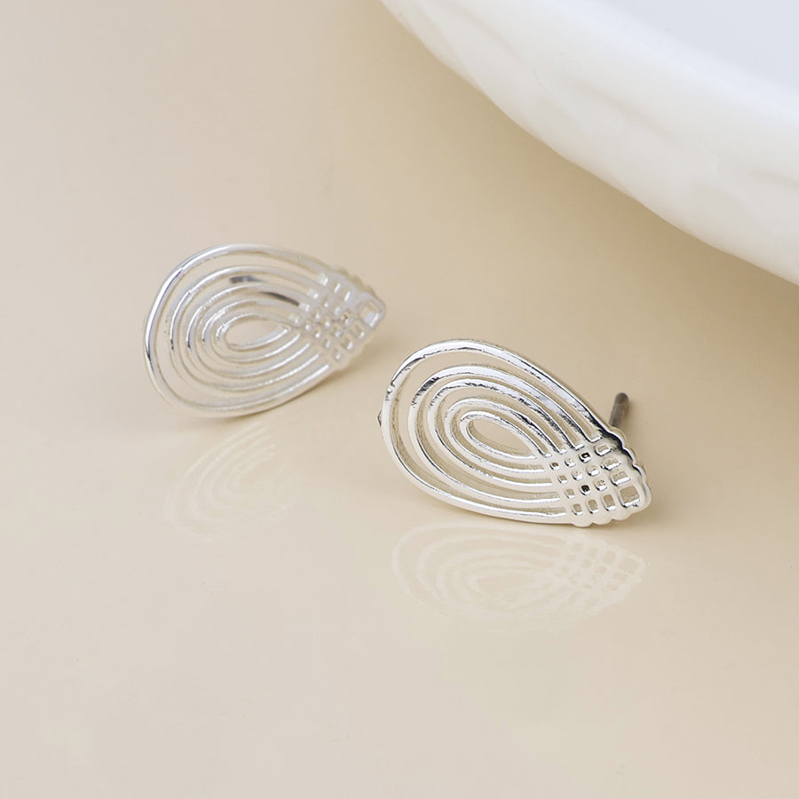 Deco silver plated deco lattice teardrop stud earrings