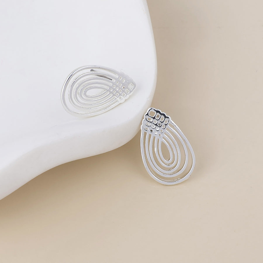 Deco silver plated deco lattice teardrop stud earrings