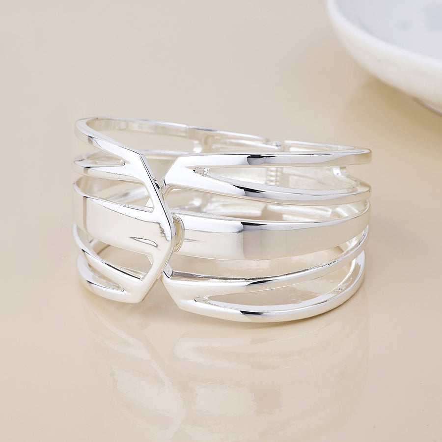 Meridian silver plated polished multi strand hinge bangle
