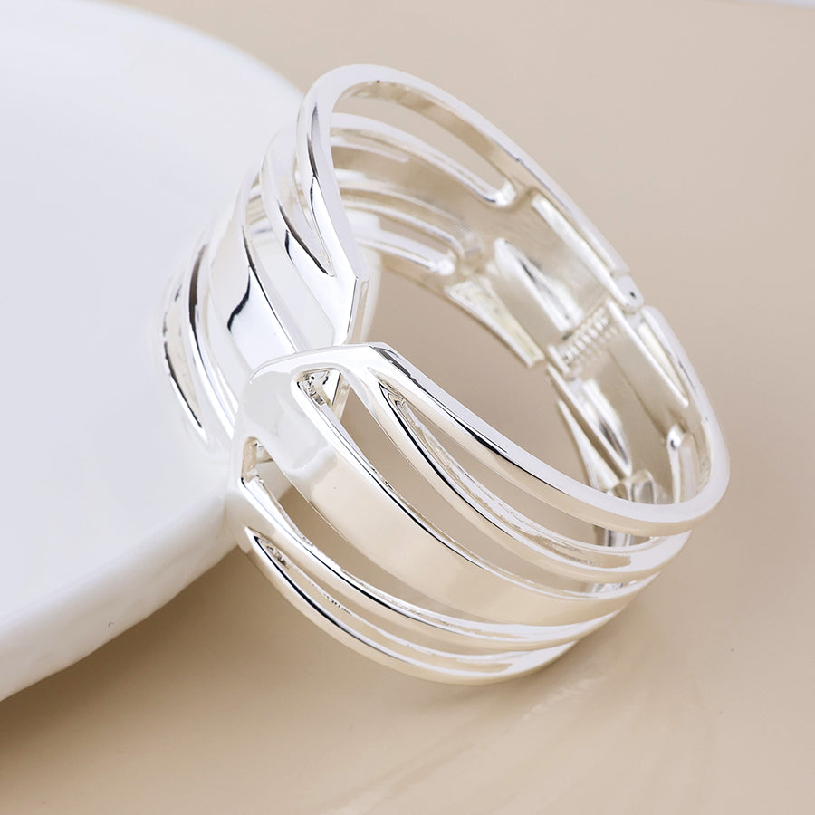 Meridian silver plated polished multi strand hinge bangle