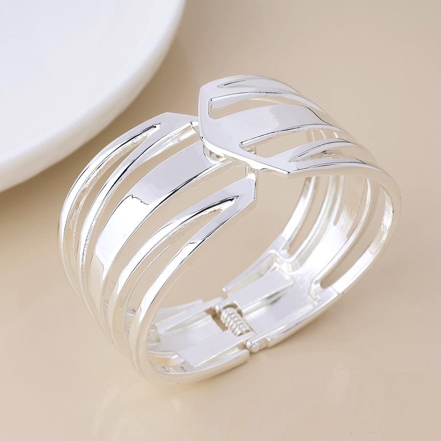 Meridian silver plated polished multi strand hinge bangle