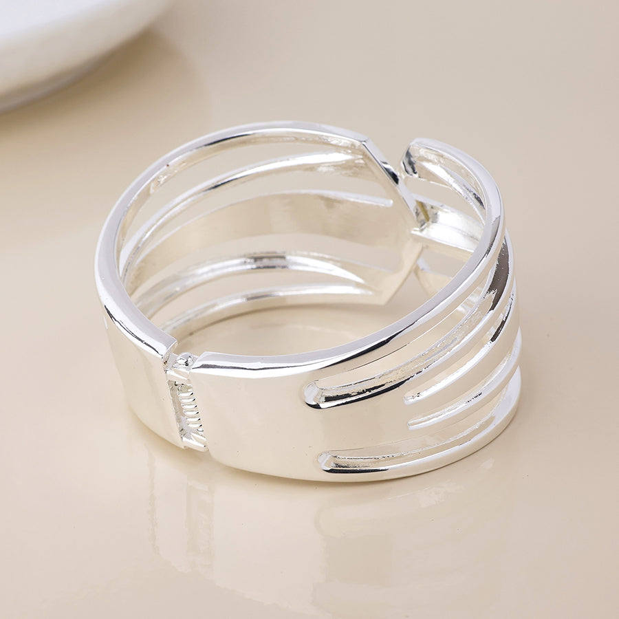 Meridian silver plated polished multi strand hinge bangle