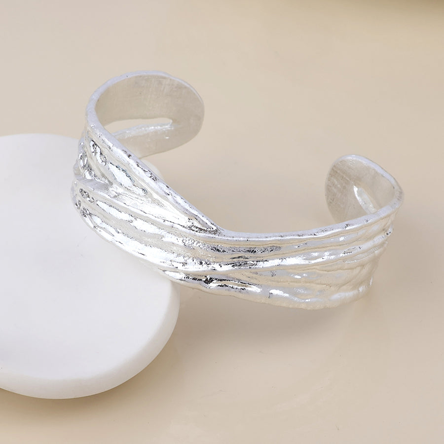 Solstice silver plated worn crossover cuff bangle